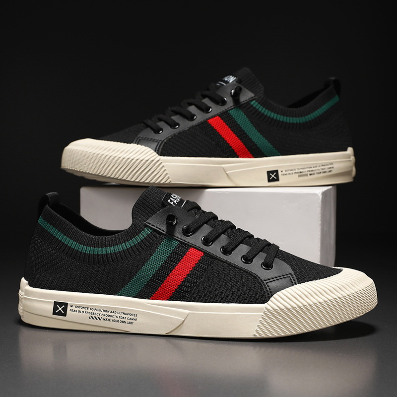 Effortless Knit Fashion Sneaker for Women with Lace Up Low Top Striped Trim Casual Style