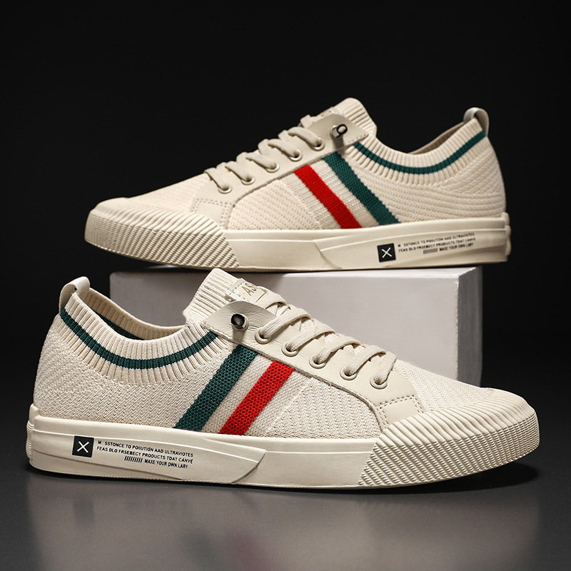 Effortless Knit Fashion Sneaker for Women with Lace Up Low Top Striped Trim Casual Style