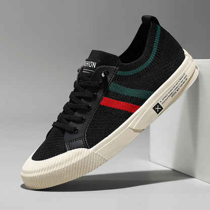 Effortless Knit Fashion Sneaker for Women with Lace Up Low Top Striped Trim Casual Style