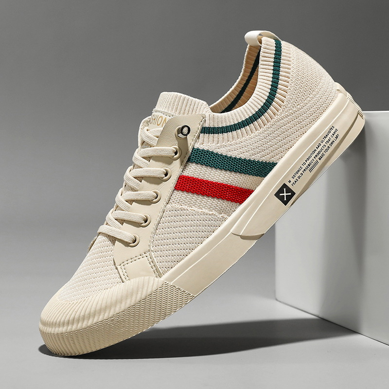 Effortless Knit Fashion Sneaker for Women with Lace Up Low Top Striped Trim Casual Style