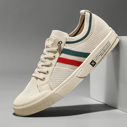 Effortless Knit Fashion Sneaker for Women with Lace Up Low Top Striped Trim Casual Style