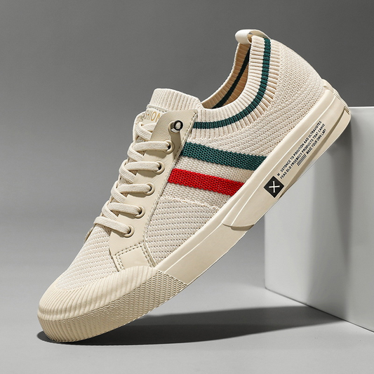 Effortless Knit Fashion Sneaker for Women with Lace Up Low Top Striped Trim Casual Style