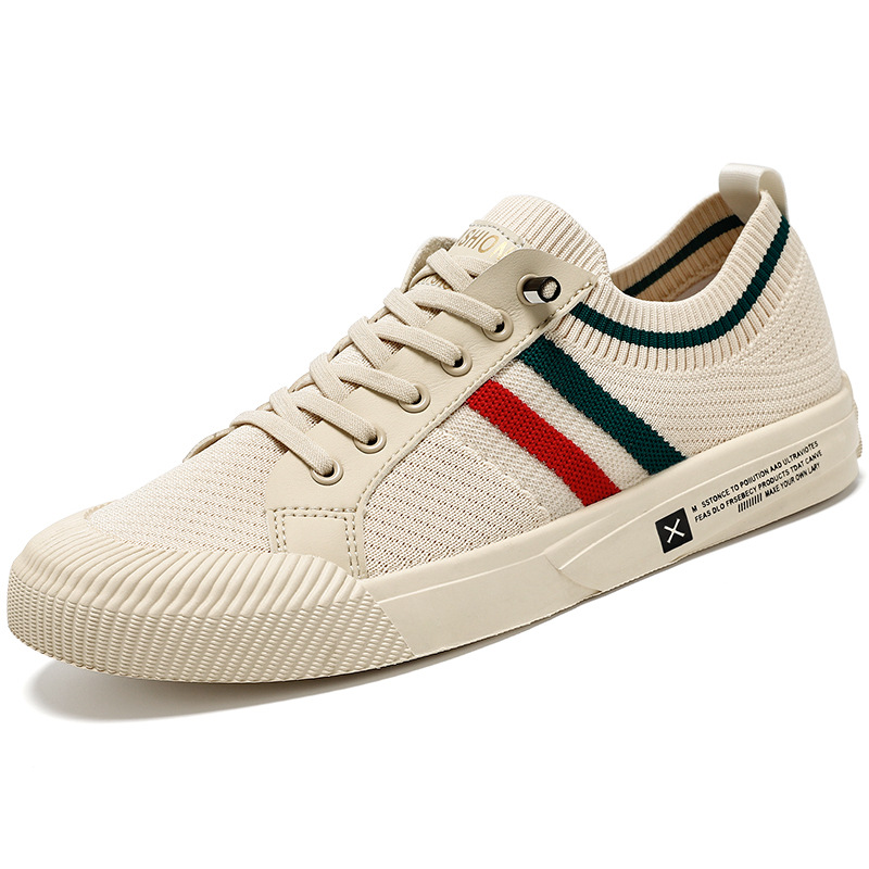 Effortless Knit Fashion Sneaker for Women with Lace Up Low Top Striped Trim Casual Style