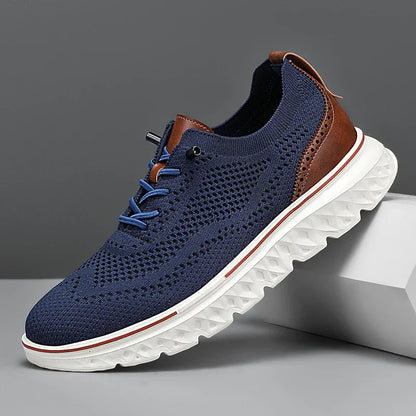 Comfortable Knit Fashion Sneaker for Women with Lace Up Leather Trim Chunky Sole Casual Style