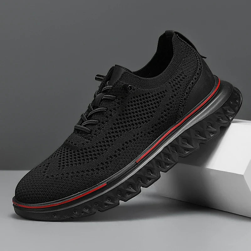 Comfortable Knit Fashion Sneaker for Women with Lace Up Leather Trim Chunky Sole Casual Style
