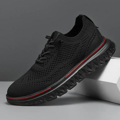 Comfortable Knit Fashion Sneaker for Women with Lace Up Leather Trim Chunky Sole Casual Style
