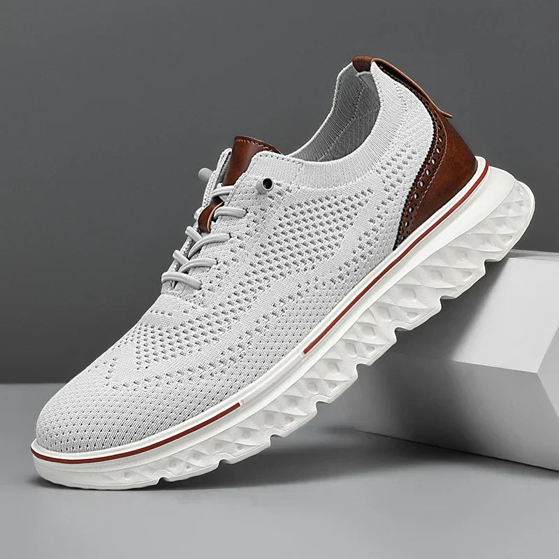 Comfortable Knit Fashion Sneaker for Women with Lace Up Leather Trim Chunky Sole Casual Style