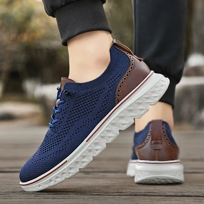 Comfortable Knit Fashion Sneaker for Women with Lace Up Leather Trim Chunky Sole Casual Style
