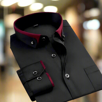 Effortless Contrast Collar Dress Shirt for Women with Button Down Long Sleeve Slim Fit Casual Style