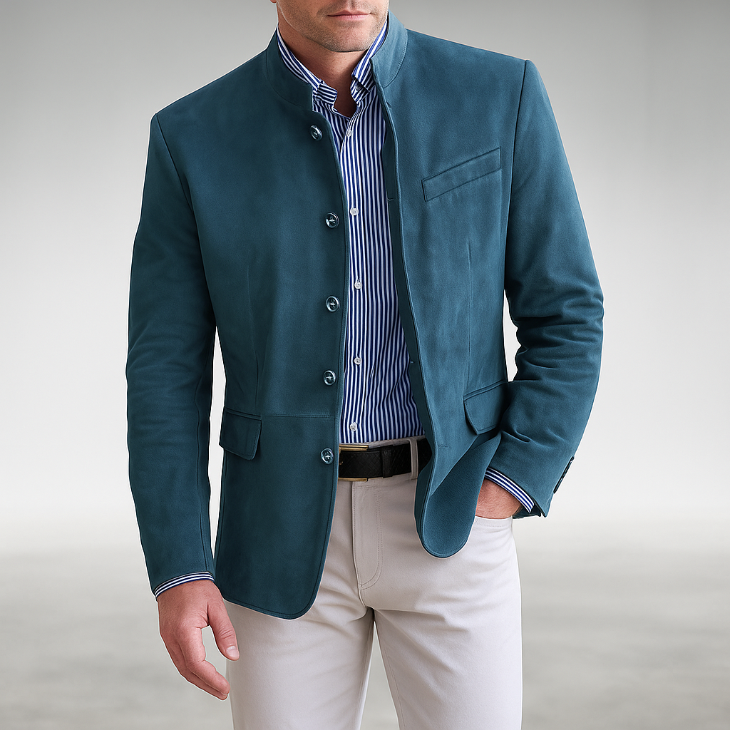 Elegant Suede Jacket for Women with Stand Collar Long Sleeve Button Front Casual Style
