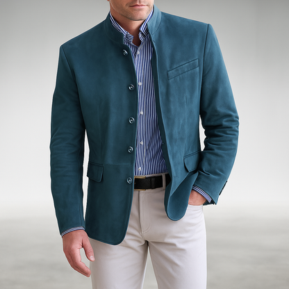 Elegant Suede Jacket for Women with Stand Collar Long Sleeve Button Front Casual Style