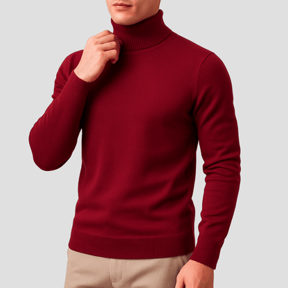 Comfortable Burgundy Turtleneck Sweater for Women with High Neck Long Sleeve Ribbed Cuff Relaxed Knit Style