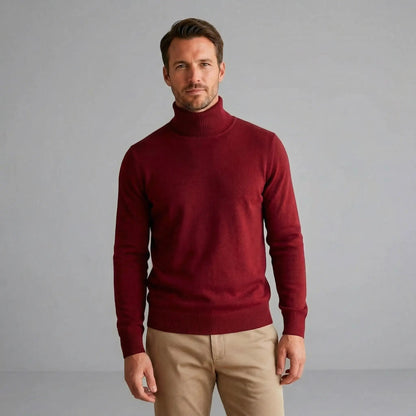 Comfortable Burgundy Turtleneck Sweater for Women with High Neck Long Sleeve Ribbed Cuff Relaxed Knit Style