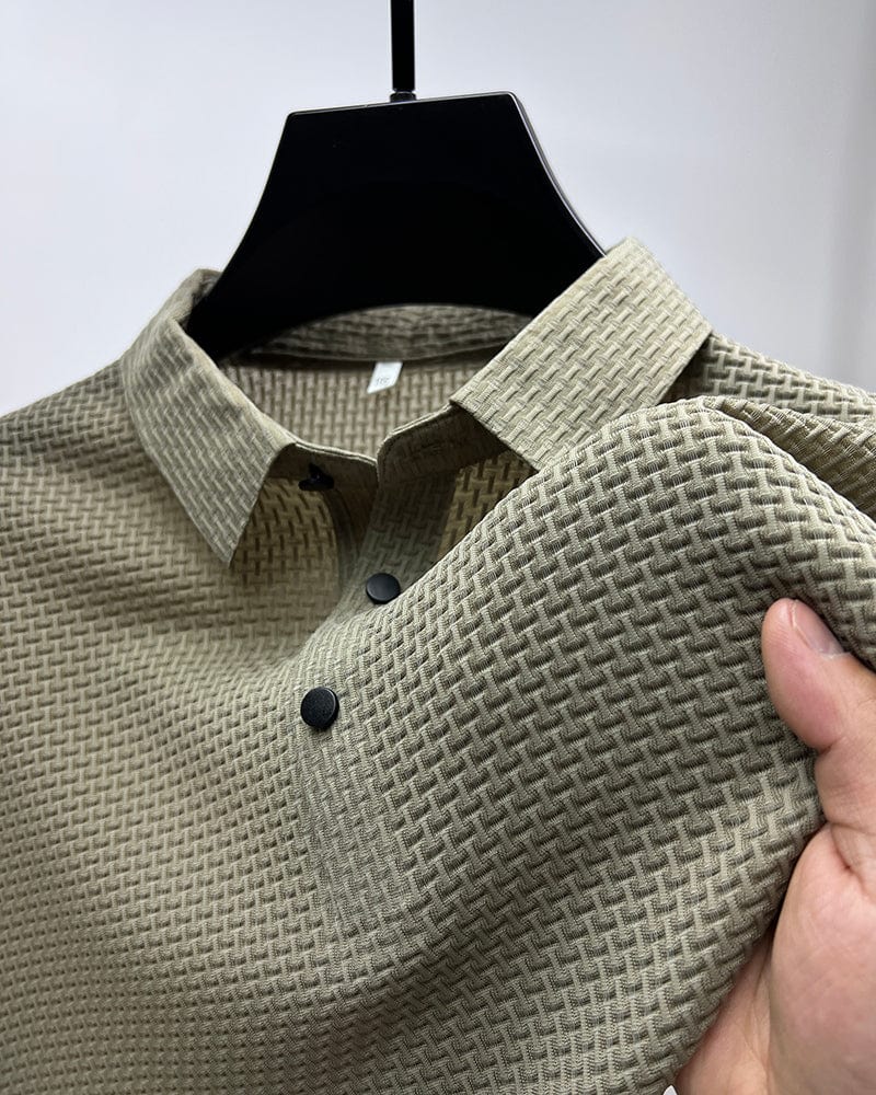 Comfortable Textured Knit Polo Shirt for Women with Collared Long Sleeve Button Placket Relaxed Style
