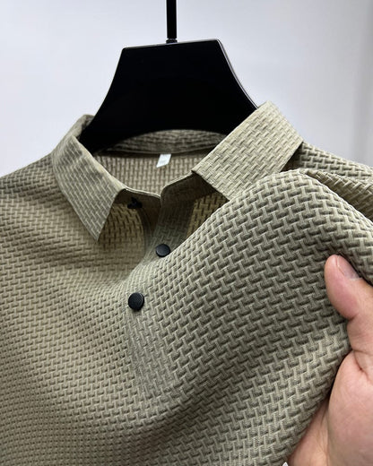 Comfortable Textured Knit Polo Shirt for Women with Collared Long Sleeve Button Placket Relaxed Style
