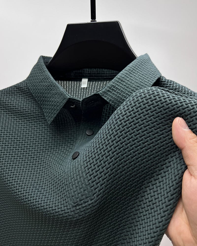 Comfortable Textured Knit Polo Shirt for Women with Collared Long Sleeve Button Placket Relaxed Style