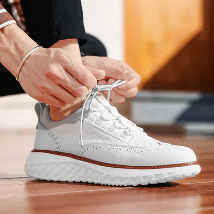 Stylish Leather Sneaker for Women with Lace Up Brogue Wingtip Perforated Chunky Sole Casual Style