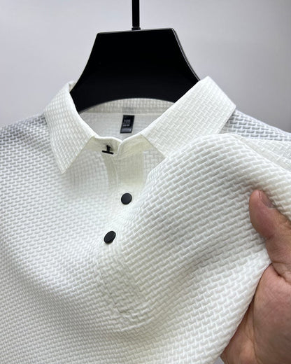 Comfortable Textured Knit Polo Shirt for Women with Collared Long Sleeve Button Placket Relaxed Style
