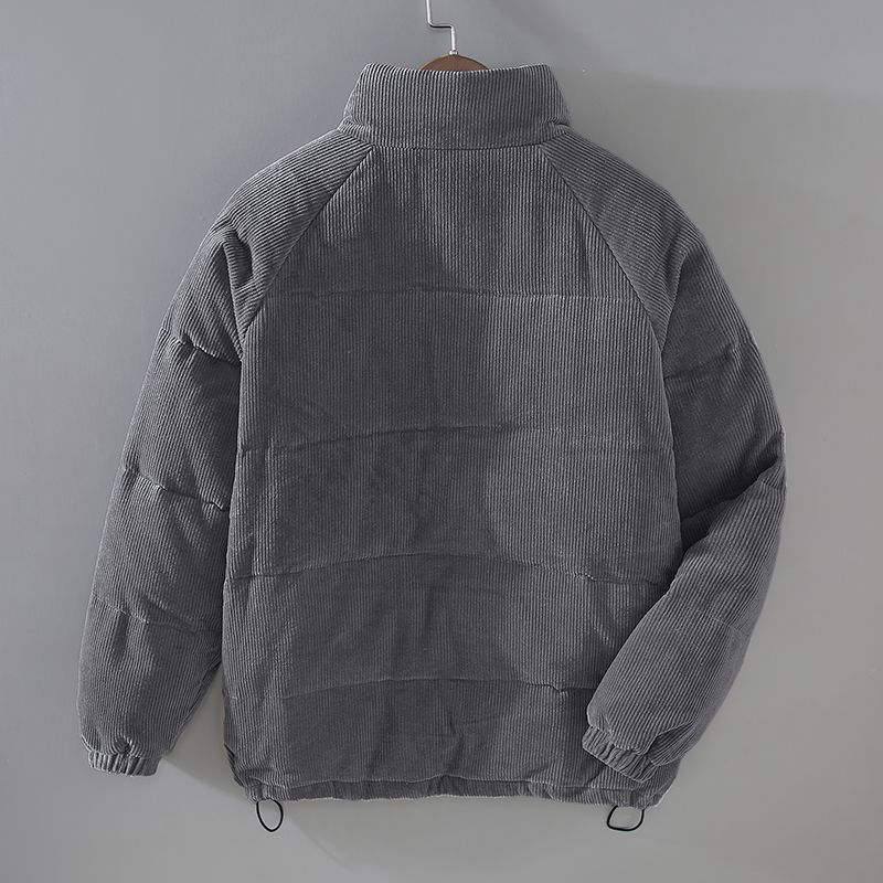 Effortless Corduroy Puffer Jacket for Women with Stand Collar Long Sleeve Snap Button Casual Style