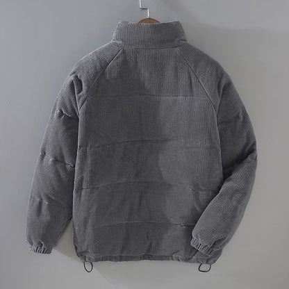 Effortless Corduroy Puffer Jacket for Women with Stand Collar Long Sleeve Snap Button Casual Style