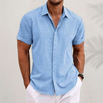 Effortless Linen Shirt for Women with Collar Short Sleeve Button Front Relaxed Casual Style