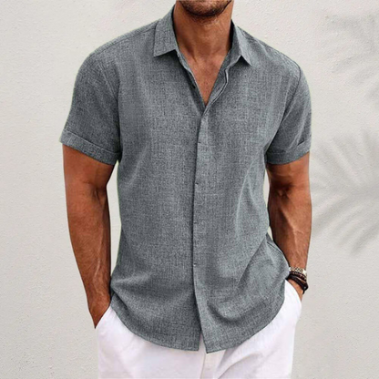 Effortless Linen Shirt for Women with Collar Short Sleeve Button Front Relaxed Casual Style
