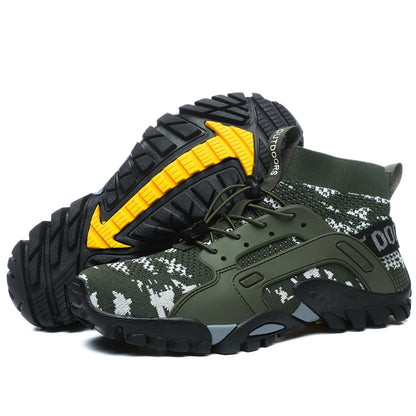 Comfortable Knit Mesh Fashion Sneaker for Women with Sock Style Collar Bungee Lace Rugged Lug Sole Outdoor Style