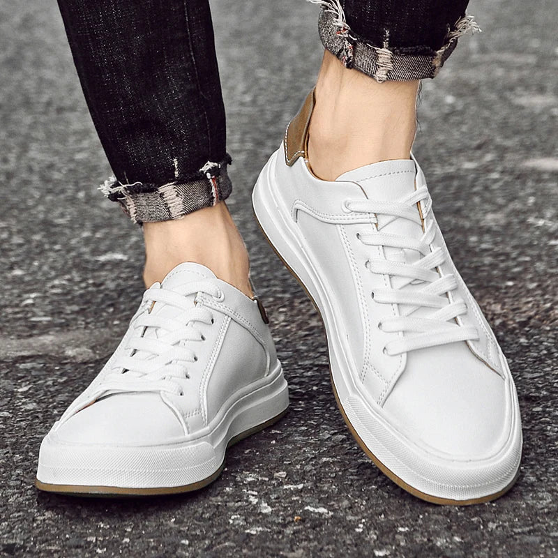 Effortless Leather Fashion Sneaker for Women with Lace Up Low Top Platform Gum Sole Casual Style
