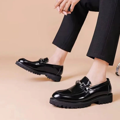 Elegant Patent Leather Loafer for Women with Horsebit Buckle Chunky Lug Sole Casual Style