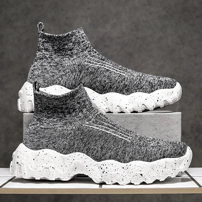 Comfortable Knit Sock Sneakers for Women with Slip On High Top Chunky Sole Style