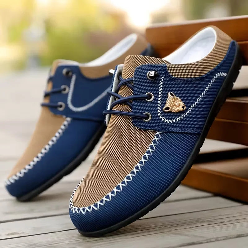 Effortless Canvas Loafer for Women with Lace Up Contrast Stitch Slip On Casual Style
