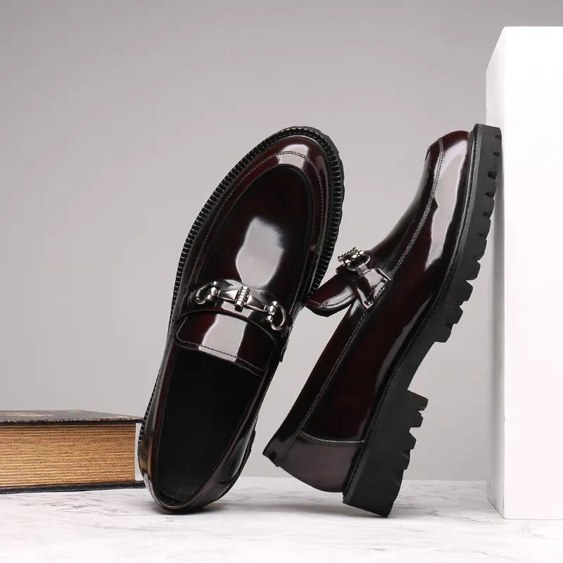 Elegant Patent Leather Loafer for Women with Horsebit Buckle Chunky Lug Sole Casual Style