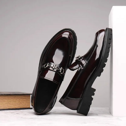Elegant Patent Leather Loafer for Women with Horsebit Buckle Chunky Lug Sole Casual Style