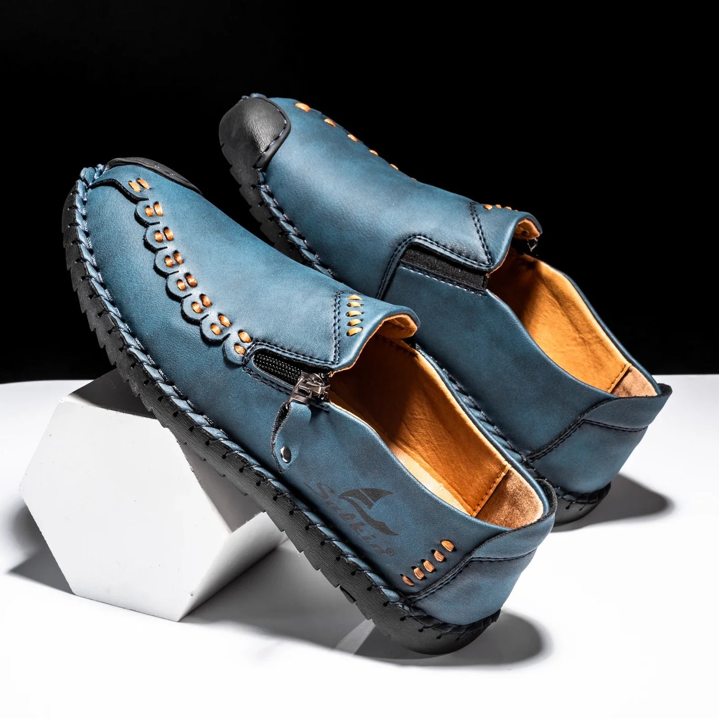 Comfortable Leather Loafer for Women with Hand Stitched Slip On Zipper Detail Casual Style