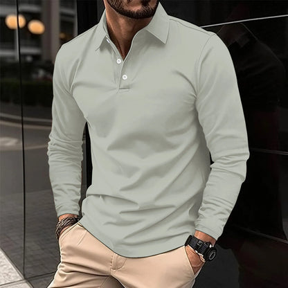Effortless Pique Polo Shirt for Women with Collar Long Sleeve Button Placket Ribbed Cuff Casual Style