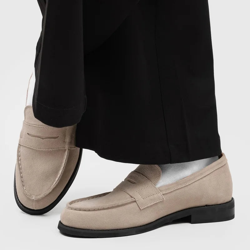 Effortless Suede Penny Loafer for Women with Round Toe Slip On Flat Casual Style