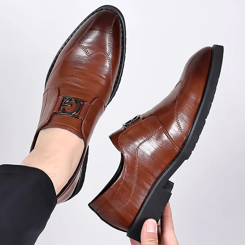 Elegant Leather Monk Strap Loafer for Women with Wingtip Brogue Pointed Toe Buckle Style