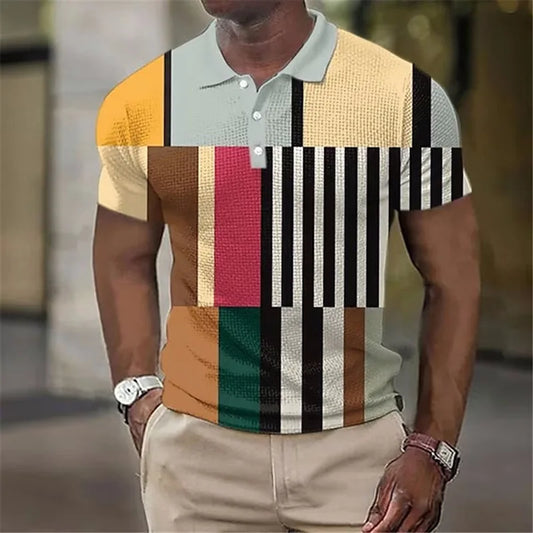 Effortless Colorblock Patchwork Polo Shirt for Women with Collared Short Sleeve Button Placket Casual Style