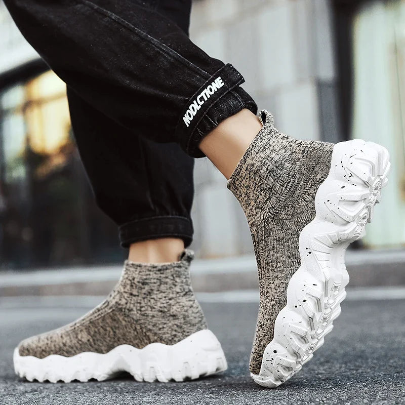 Comfortable Knit Sock Sneakers for Women with Slip On High Top Chunky Sole Style