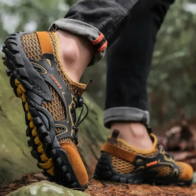 Comfortable Mesh Trail Sneaker for Women with Lace Up Rugged Sole Outdoor Casual Style