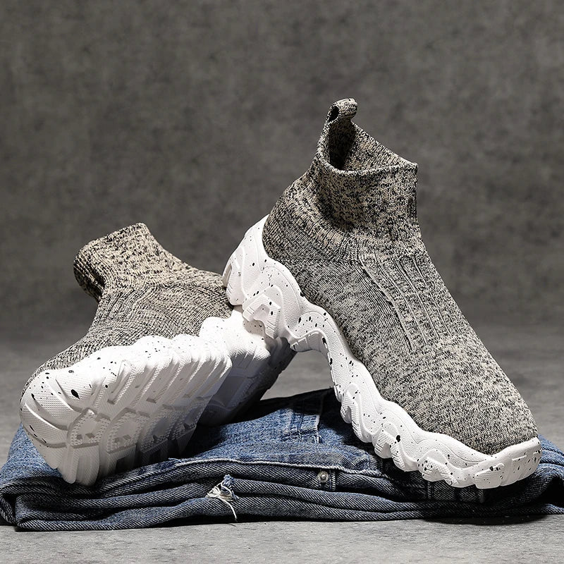Comfortable Knit Sock Sneakers for Women with Slip On High Top Chunky Sole Style