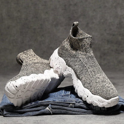 Comfortable Knit Sock Sneakers for Women with Slip On High Top Chunky Sole Style