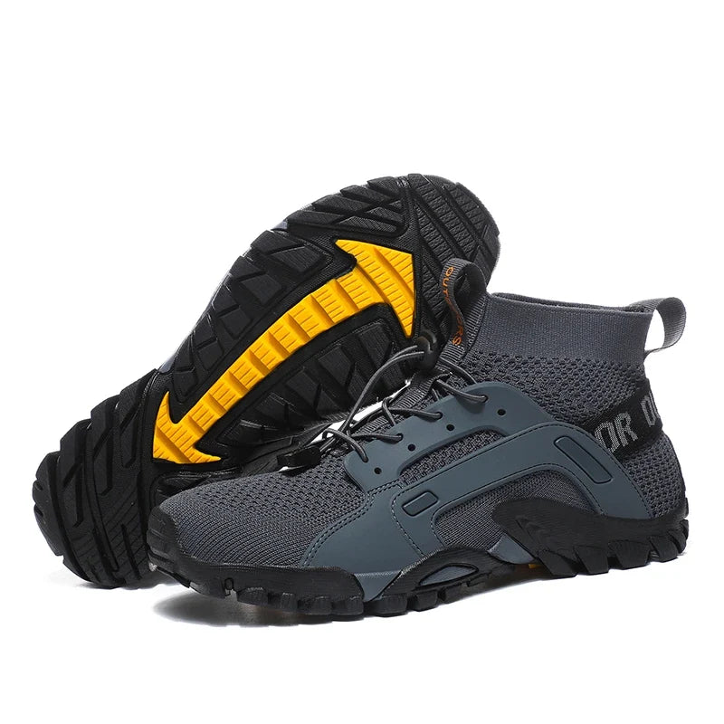 Comfortable Knit Mesh Fashion Sneaker for Women with Sock Style Collar Bungee Lace Rugged Lug Sole Outdoor Style