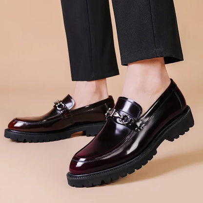 Elegant Patent Leather Loafer for Women with Horsebit Buckle Chunky Lug Sole Casual Style