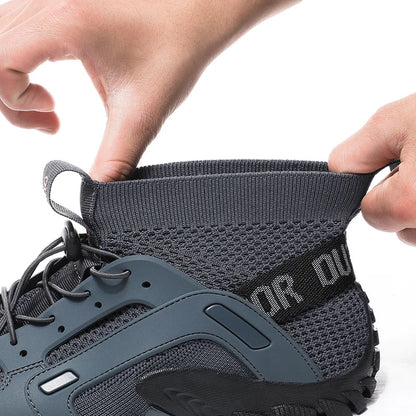 Comfortable Knit Mesh Fashion Sneaker for Women with Sock Style Collar Bungee Lace Rugged Lug Sole Outdoor Style