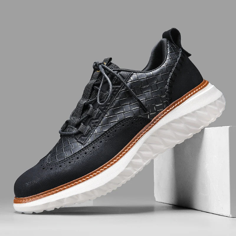 Stylish Leather Sneaker for Women with Lace Up Brogue Wingtip Perforated Chunky Sole Casual Style