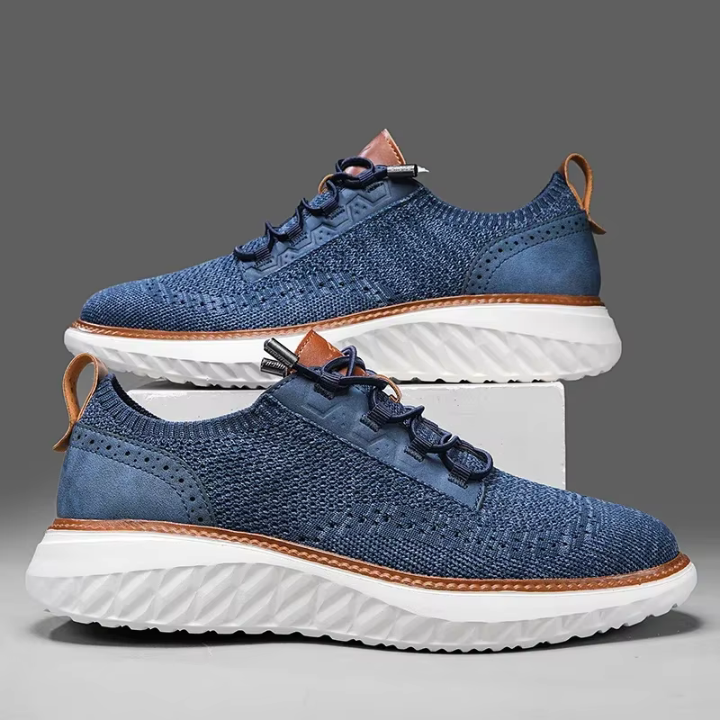 Effortless Knit Mesh Sneaker for Women with Lace Up Perforated Leather Trim Cushioned Style