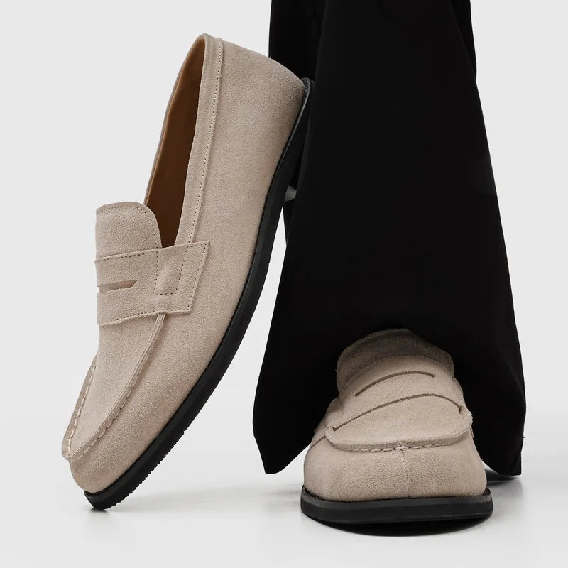 Effortless Suede Penny Loafer for Women with Round Toe Slip On Flat Casual Style