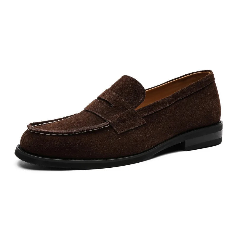 Effortless Suede Penny Loafer for Women with Round Toe Slip On Flat Casual Style