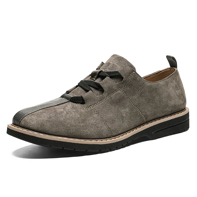 Comfortable Suede Stylish Shoes for Women with Round Toe Lace Up Contrast Panel Casual Style